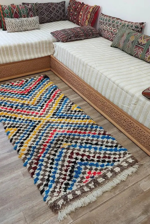 Vibrant Moroccan Boucherouite Runner: Sustainable Handmade Berber Rug for Hallway or Living Room MoroccanBazzArts
