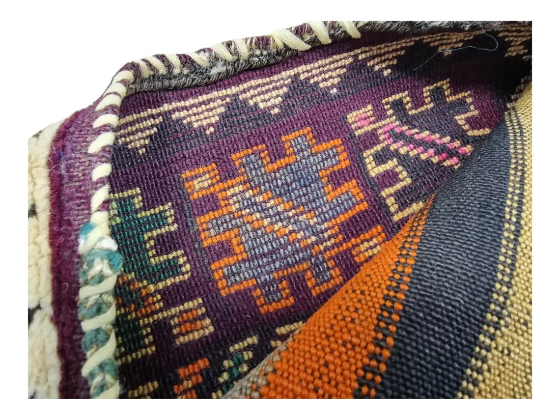 Unique Moroccan Berber Hand Knotted Wool Saddle Bag from Rabat Zaer Tribe MoroccanBazzArts