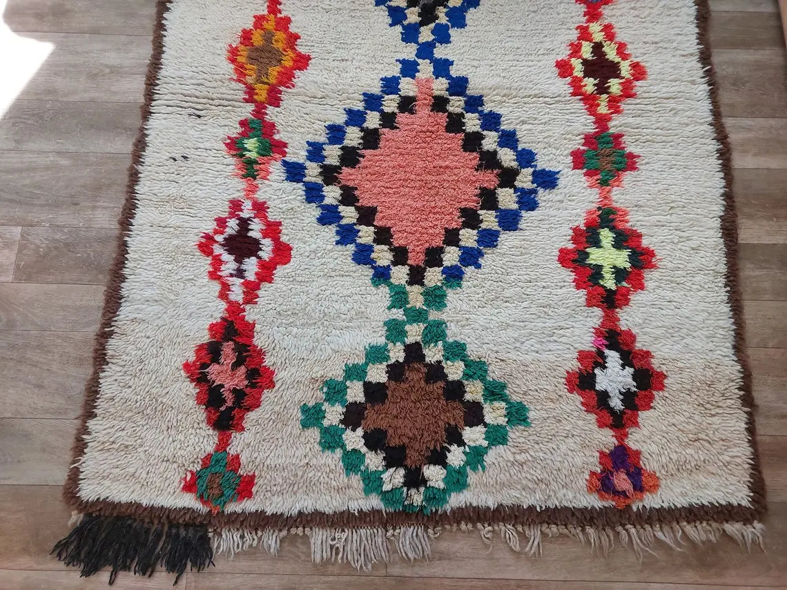 Vintage Berber Beni Ourain Carpet: Small Handknotted Moroccan Rug For Nursery, Living Room, Entryway MoroccanBazzArts