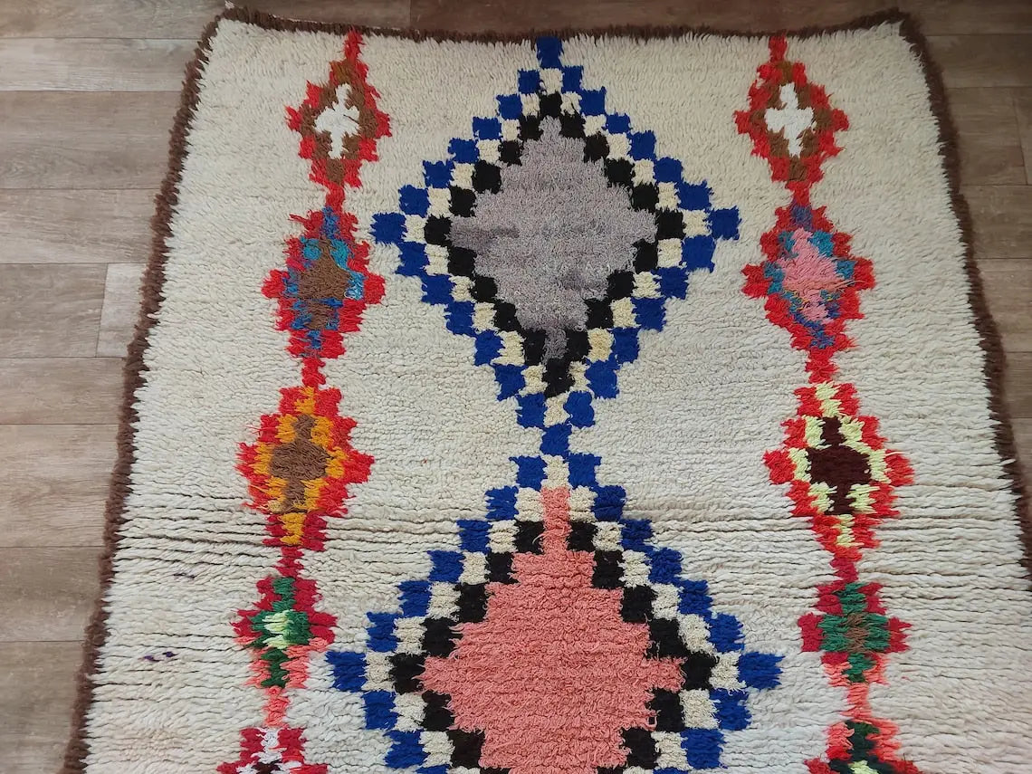 Vintage Berber Beni Ourain Carpet: Small Handknotted Moroccan Rug For Nursery, Living Room, Entryway MoroccanBazzArts