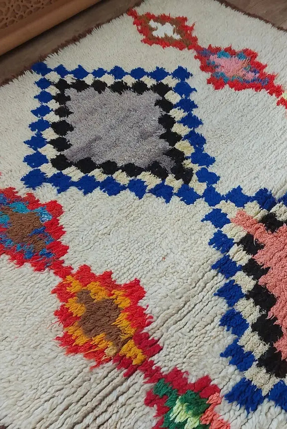 Vintage Berber Beni Ourain Carpet: Small Handknotted Moroccan Rug For Nursery, Living Room, Entryway MoroccanBazzArts