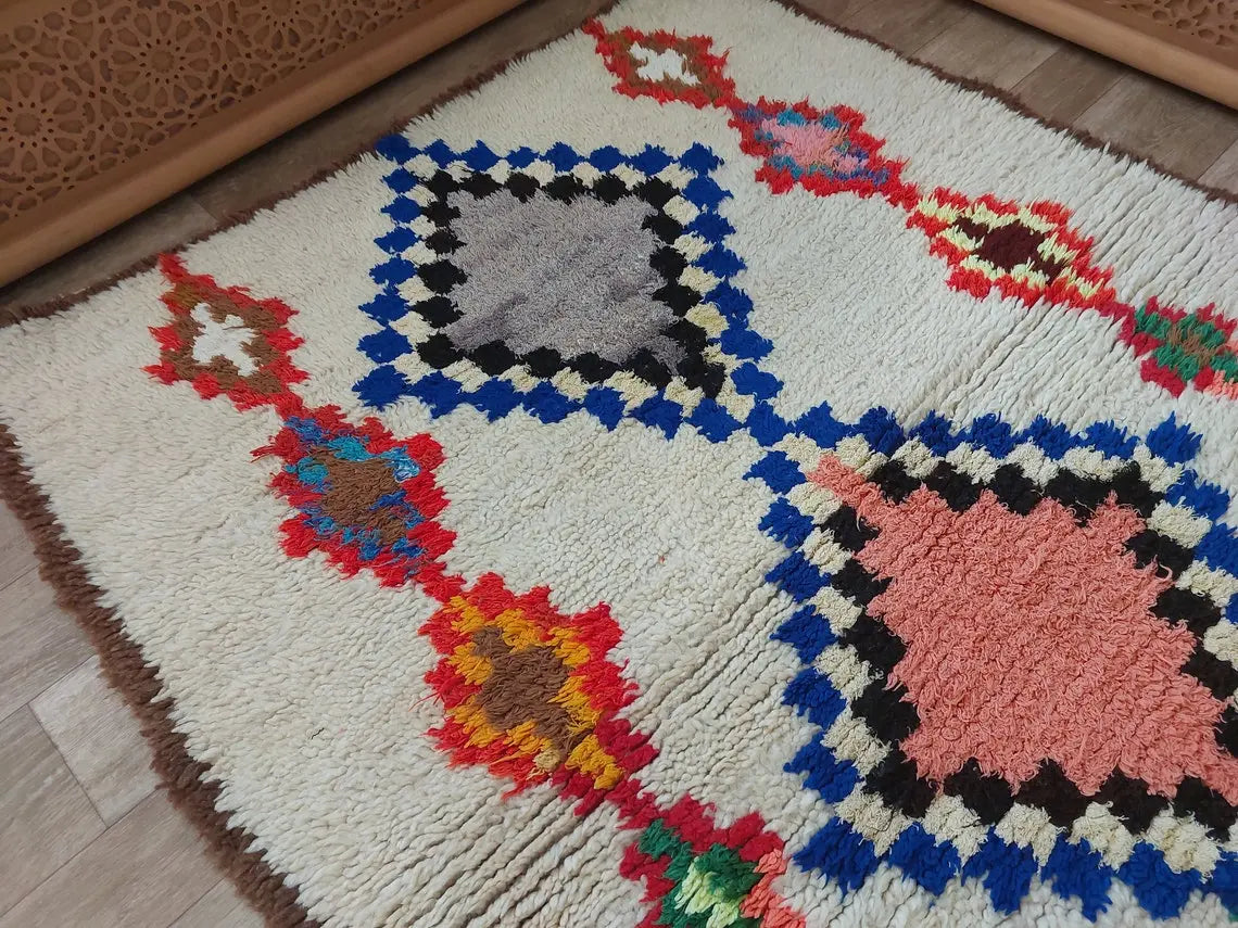 Vintage Berber Beni Ourain Carpet: Small Handknotted Moroccan Rug For Nursery, Living Room, Entryway MoroccanBazzArts