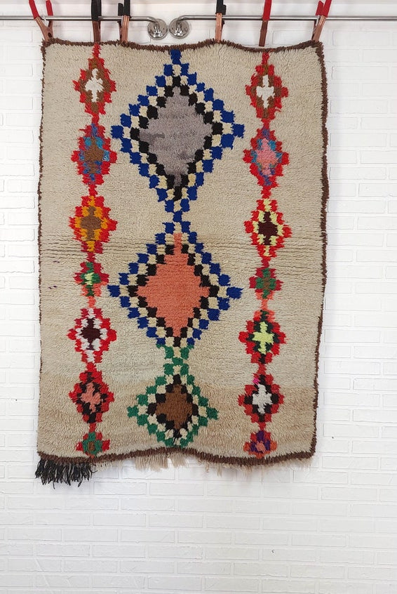 Vintage Berber Beni Ourain Carpet: Small Handknotted Moroccan Rug For Nursery, Living Room, Entryway MoroccanBazzArts