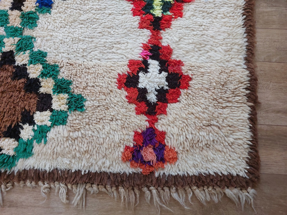 Vintage Berber Beni Ourain Carpet: Small Handknotted Moroccan Rug For Nursery, Living Room, Entryway MoroccanBazzArts