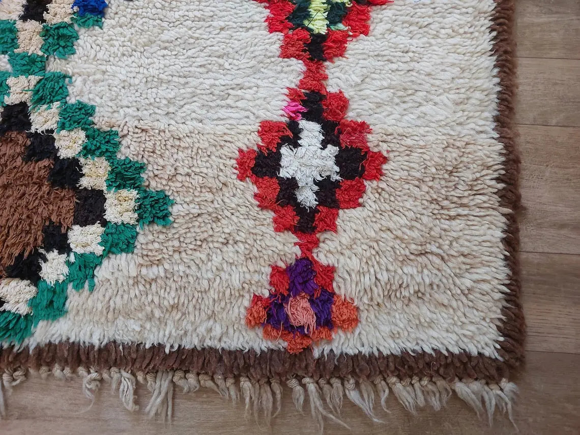 Vintage Berber Beni Ourain Carpet: Small Handknotted Moroccan Rug For Nursery, Living Room, Entryway MoroccanBazzArts