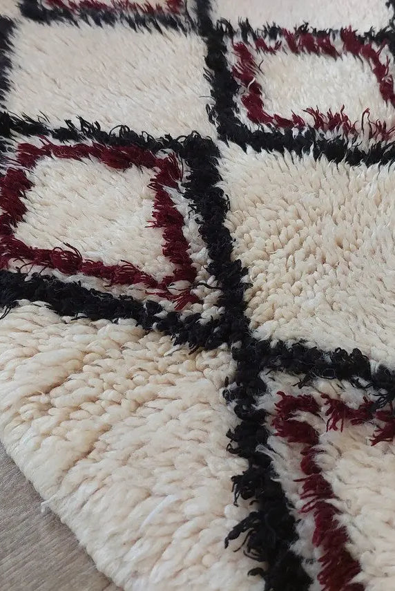 Vintage Beni Ourain Moroccan Rug: Small Handknotted Soft Fluffy Wool Carpet For Living Room MoroccanBazzArts