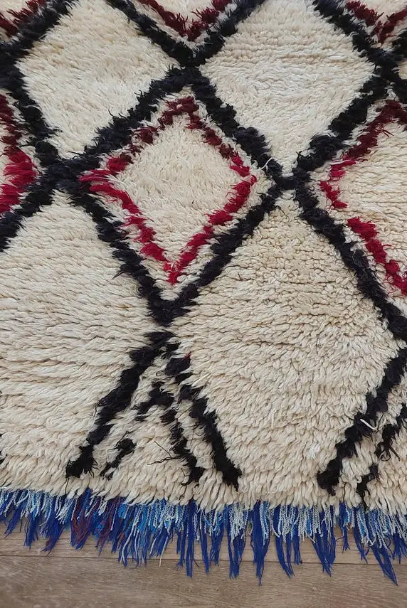 Vintage Beni Ourain Moroccan Rug: Small Handknotted Soft Fluffy Wool Carpet For Living Room MoroccanBazzArts