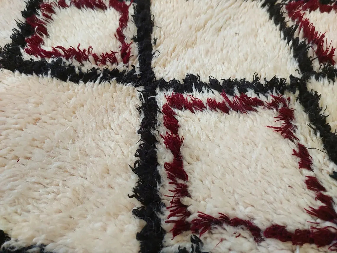 Vintage Beni Ourain Moroccan Rug: Small Handknotted Soft Fluffy Wool Carpet For Living Room MoroccanBazzArts