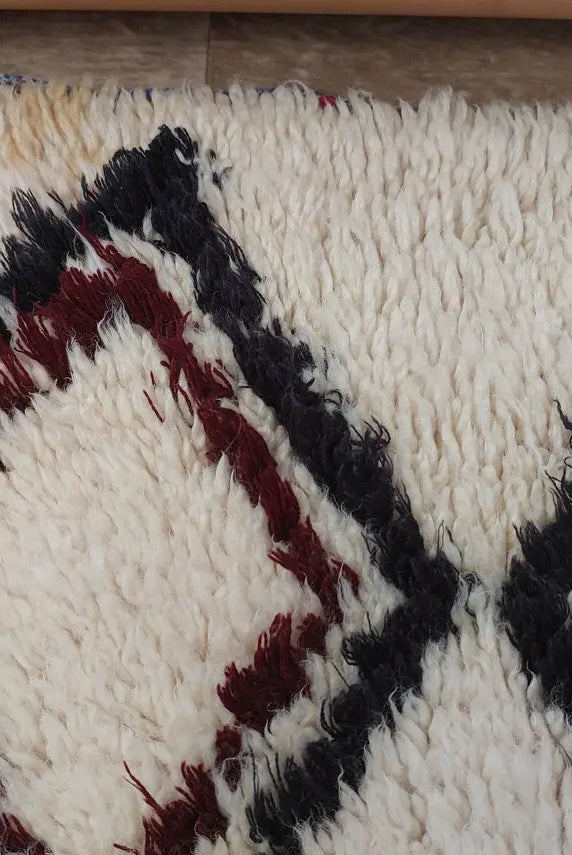 Vintage Beni Ourain Moroccan Rug: Small Handknotted Soft Fluffy Wool Carpet For Living Room MoroccanBazzArts