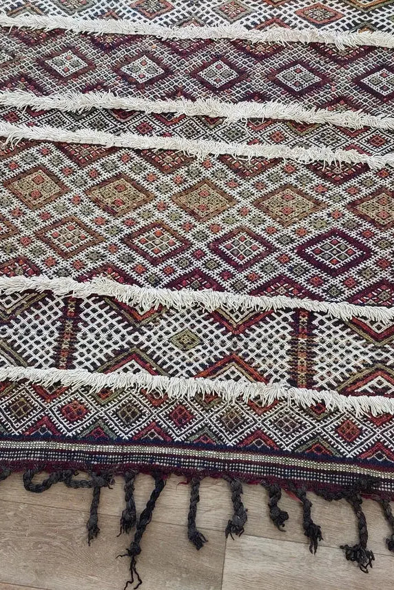 Berber Hallway Rug Blue: Vintage Moroccan Beni M'Guild Kilim Runner, Geometric Flatweave, Handwoven 11.7x3.3ft MoroccanBazzArts