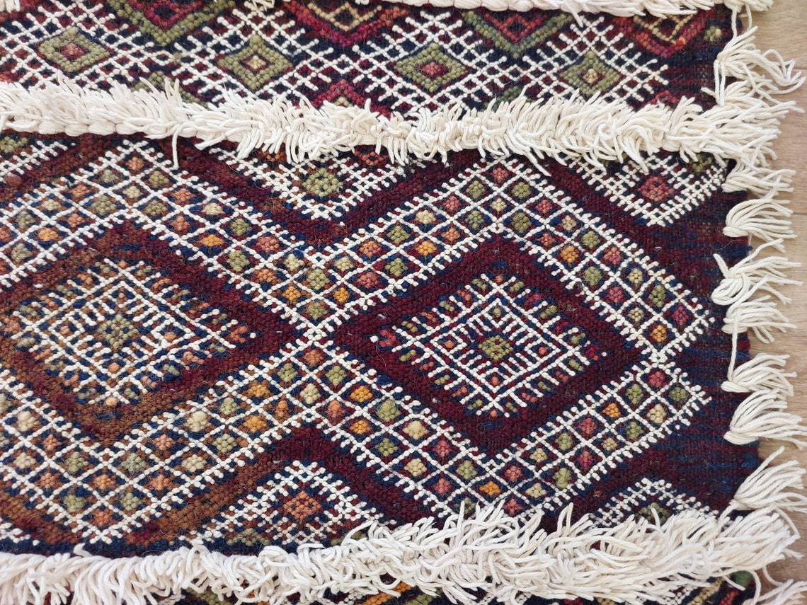 Berber Hallway Rug Blue: Vintage Moroccan Beni M'Guild Kilim Runner, Geometric Flatweave, Handwoven 11.7x3.3ft MoroccanBazzArts