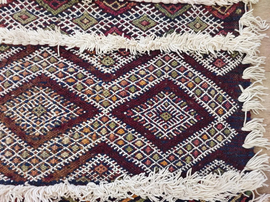 Berber Hallway Rug Blue: Vintage Moroccan Beni M'Guild Kilim Runner, Geometric Flatweave, Handwoven 11.7x3.3ft MoroccanBazzArts