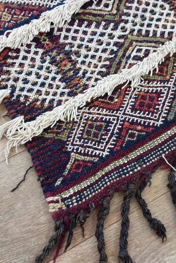Berber Hallway Rug Blue: Vintage Moroccan Beni M'Guild Kilim Runner, Geometric Flatweave, Handwoven 11.7x3.3ft MoroccanBazzArts