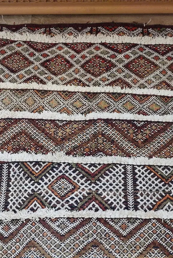 Berber Hallway Rug Blue: Vintage Moroccan Beni M'Guild Kilim Runner, Geometric Flatweave, Handwoven 11.7x3.3ft MoroccanBazzArts