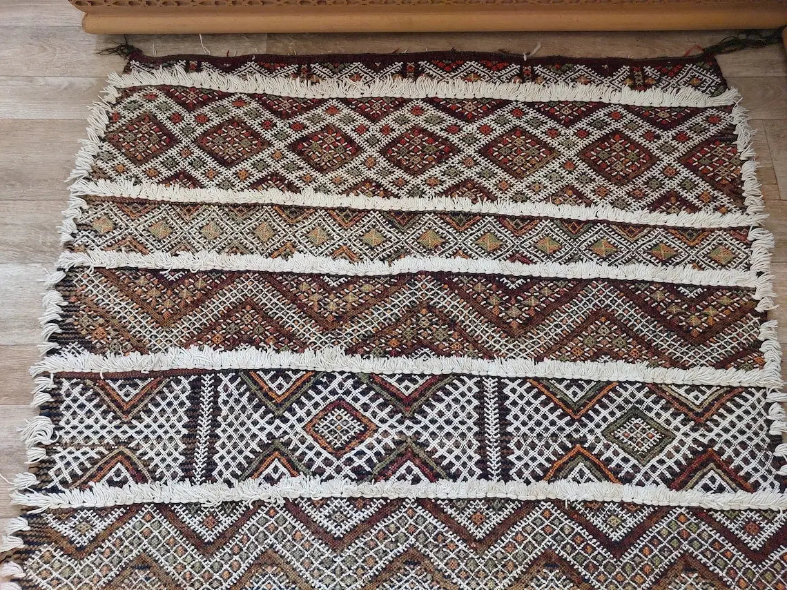 Berber Hallway Rug Blue: Vintage Moroccan Beni M'Guild Kilim Runner, Geometric Flatweave, Handwoven 11.7x3.3ft MoroccanBazzArts
