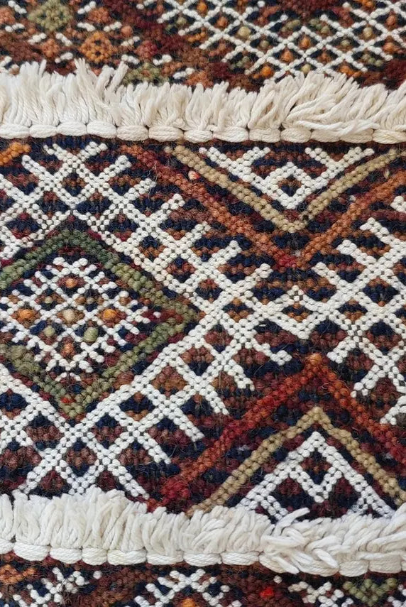 Berber Hallway Rug Blue: Vintage Moroccan Beni M'Guild Kilim Runner, Geometric Flatweave, Handwoven 11.7x3.3ft MoroccanBazzArts