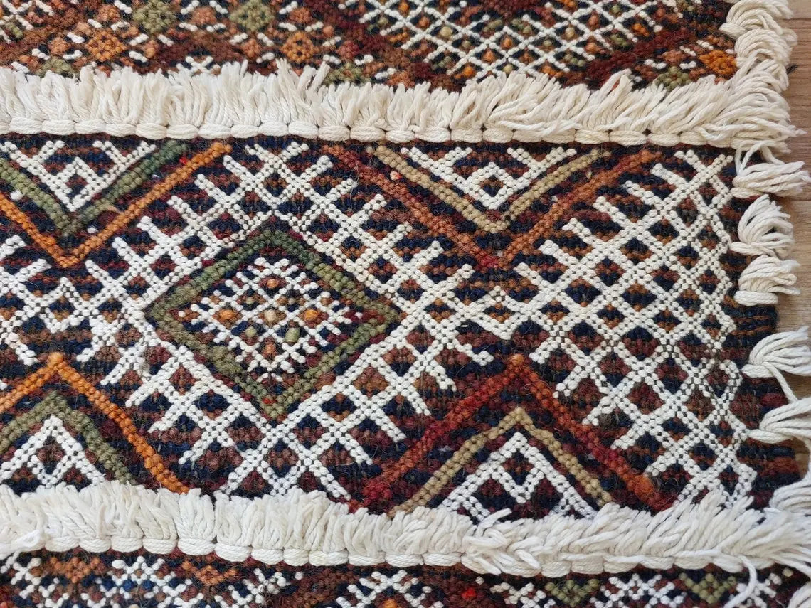 Berber Hallway Rug Blue: Vintage Moroccan Beni M'Guild Kilim Runner, Geometric Flatweave, Handwoven 11.7x3.3ft MoroccanBazzArts