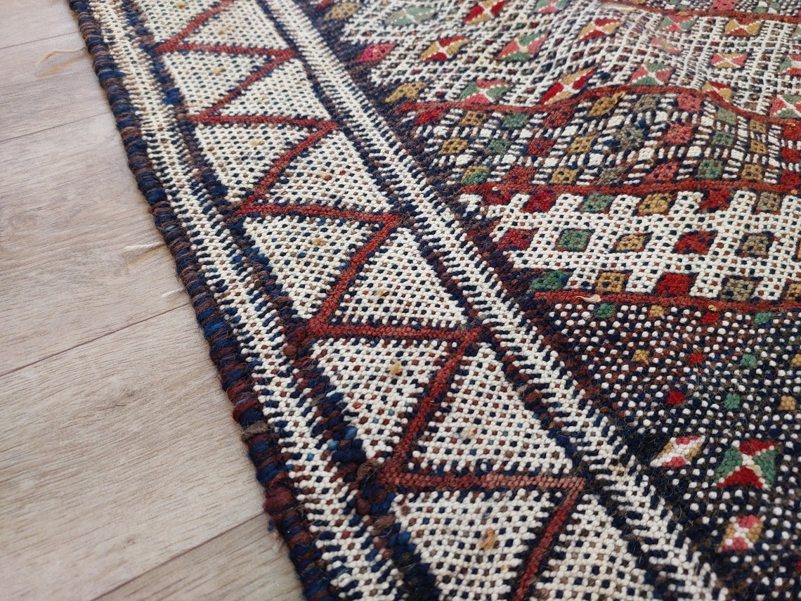 Rare Authentic Berber Beni Mguild Runner Rug: Handwoven Moroccan Kilim Tarahalt Artisan Carpet 4'1"x12'5" MoroccanBazzArts