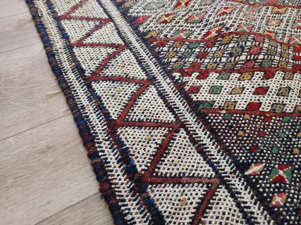 Rare Authentic Berber Beni Mguild Runner Rug: Handwoven Moroccan Kilim Tarahalt Artisan Carpet 4'1"x12'5" MoroccanBazzArts