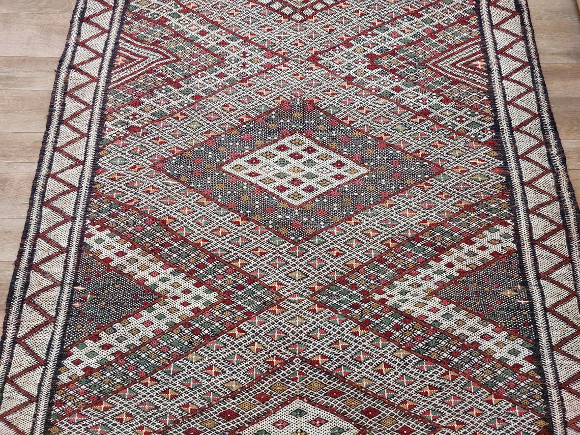 Rare Authentic Berber Beni Mguild Runner Rug: Handwoven Moroccan Kilim Tarahalt Artisan Carpet 4'1"x12'5" MoroccanBazzArts