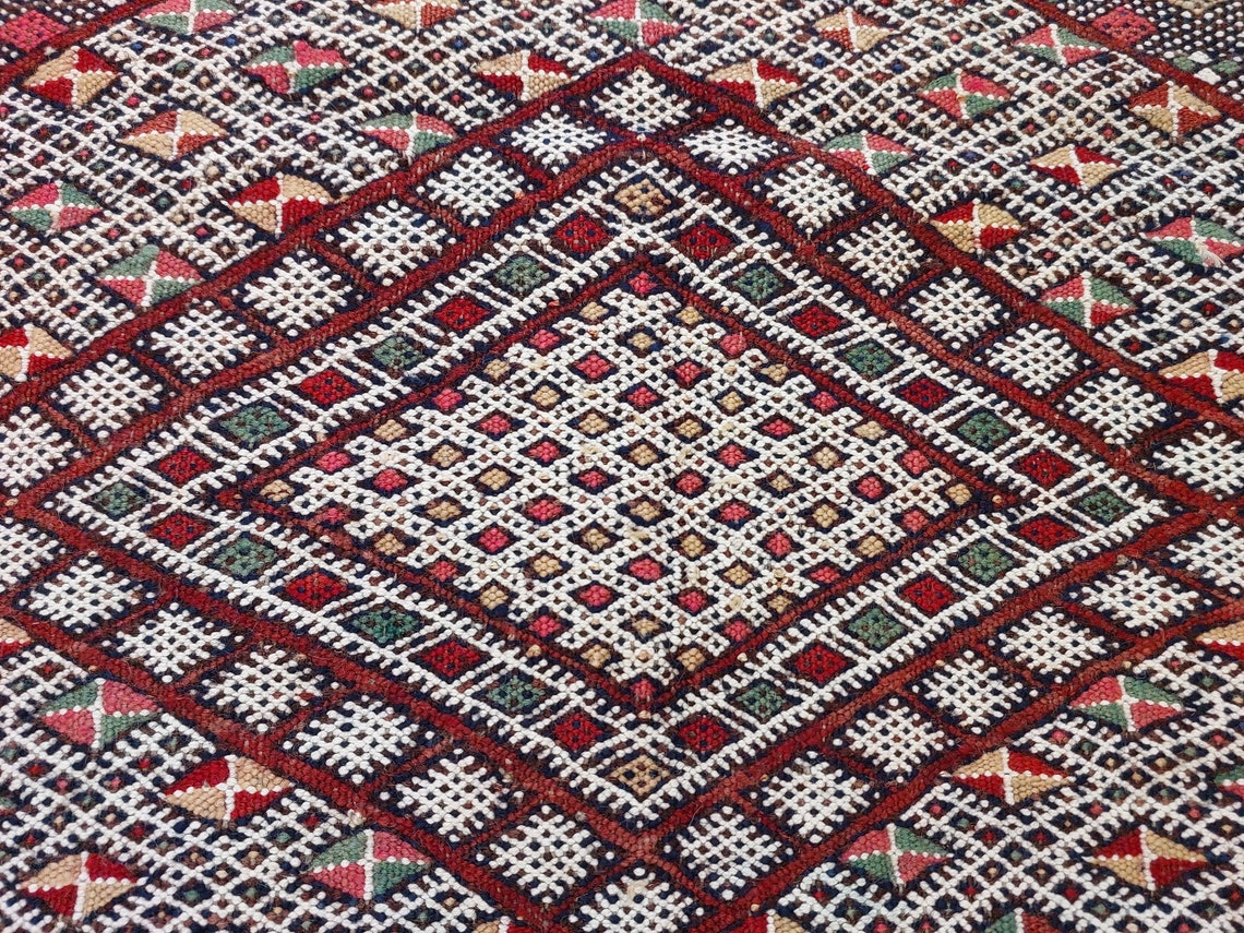 Rare Authentic Berber Beni Mguild Runner Rug: Handwoven Moroccan Kilim Tarahalt Artisan Carpet 4'1"x12'5" MoroccanBazzArts