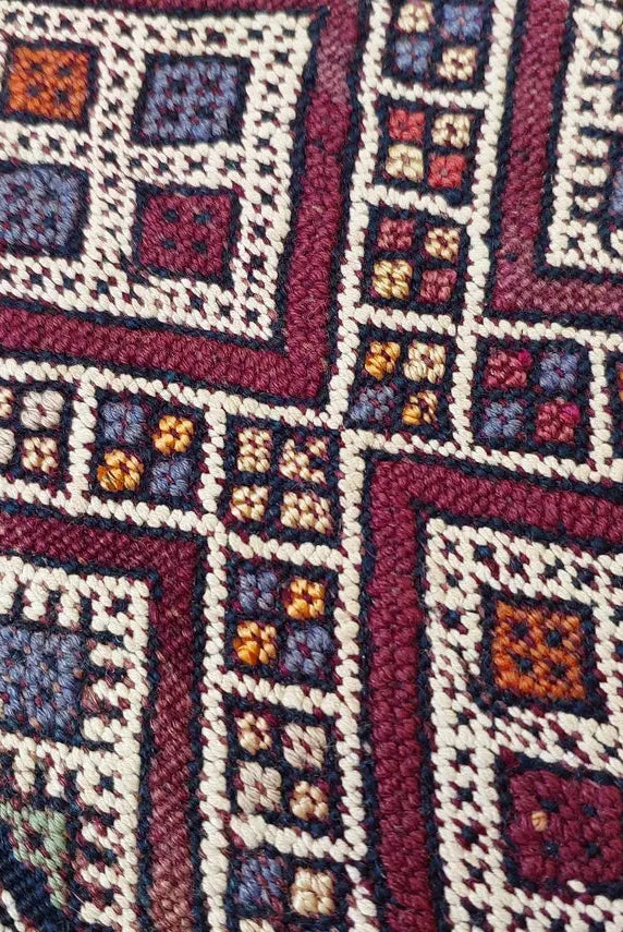Mid Century Rug Blue Tarahalt Silk Wool 1950s Authentic Moroccan Flatweave Living Room Decor MoroccanBazzArts