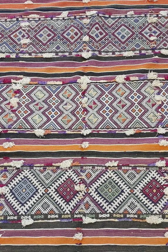 Mid Century Rug Blue Tarahalt Silk Wool 1950s Authentic Moroccan Flatweave Living Room Decor MoroccanBazzArts