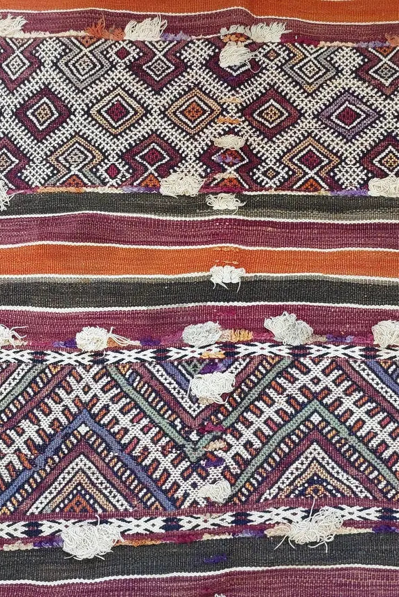 Mid Century Rug Blue Tarahalt Silk Wool 1950s Authentic Moroccan Flatweave Living Room Decor MoroccanBazzArts