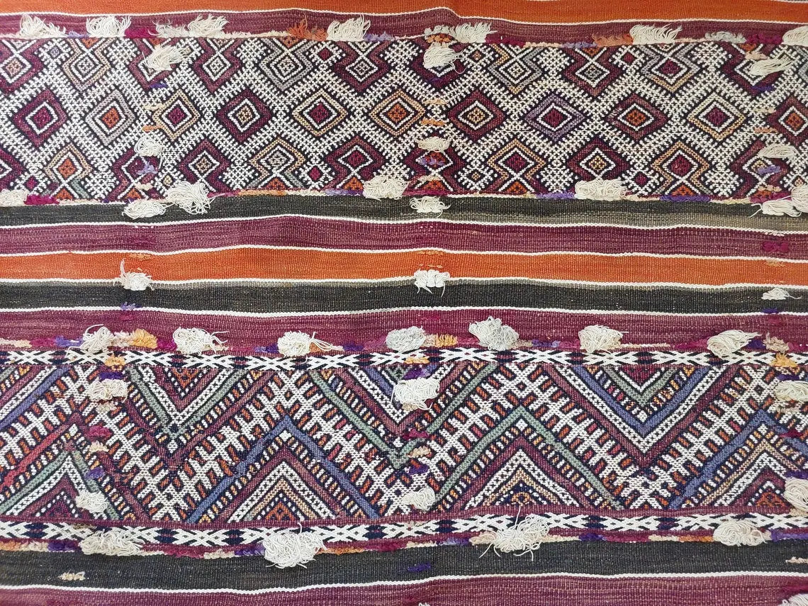 Mid Century Rug Blue Tarahalt Silk Wool 1950s Authentic Moroccan Flatweave Living Room Decor MoroccanBazzArts