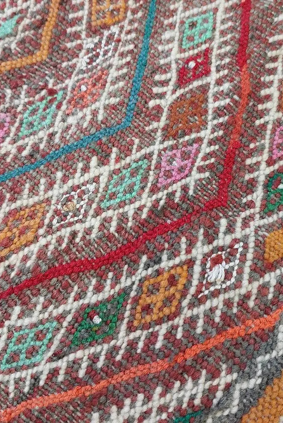 Vintage Kilim Rug Moroccan wool: Vintage Flatweave, Colorful Geometric Berber Pattern, Natural Sustainable Handwoven Decor MoroccanBazzArts