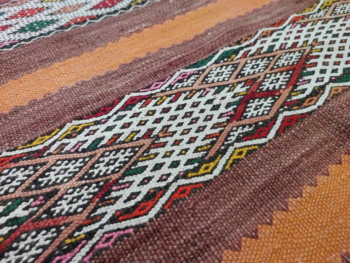 Moroccan Kilim Rug - Vintage Moroccan Rug - Flatweave Berber Rug - Kilim Rug - Hanbel Rug - Zemmour Tribe. MoroccanBazzArts