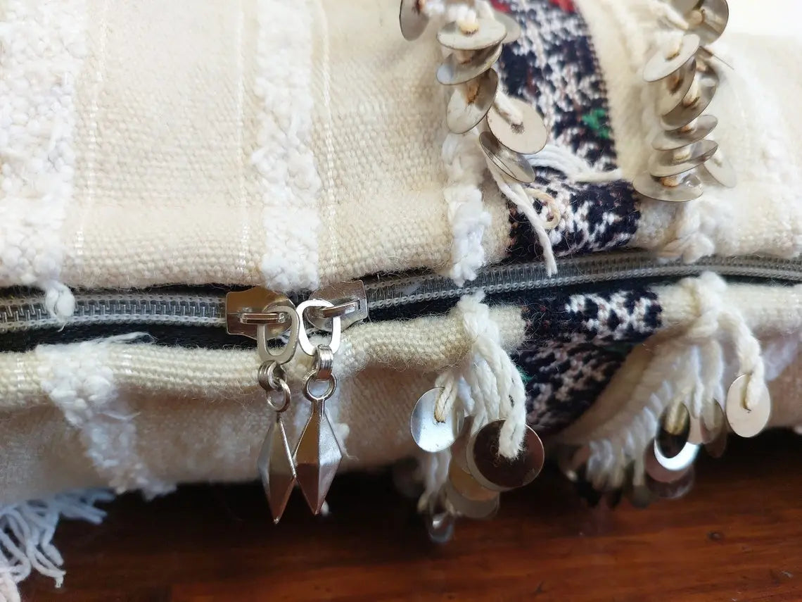 Handmade From Authentic Berber Wedding Blanket, Handira Lumbar Pillow Case. Vintage Handira Lounge Pillow Case. 13"×31" MoroccanBazzArts