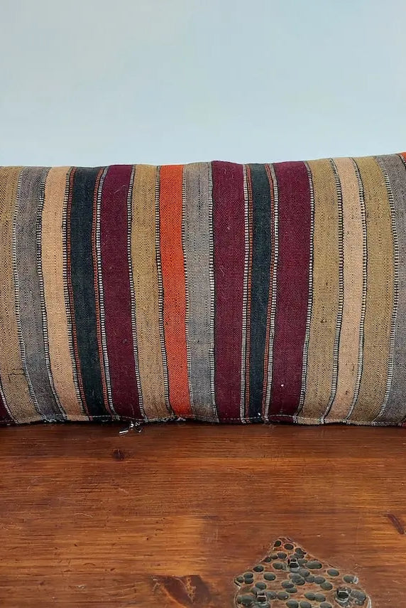 Vintage Moroccan Pillow - Old Handmade Berber Cushion - Blue Indigo Kilim Pillow - Decorative Pillow Case. 13x31 Inches MoroccanBazzArts