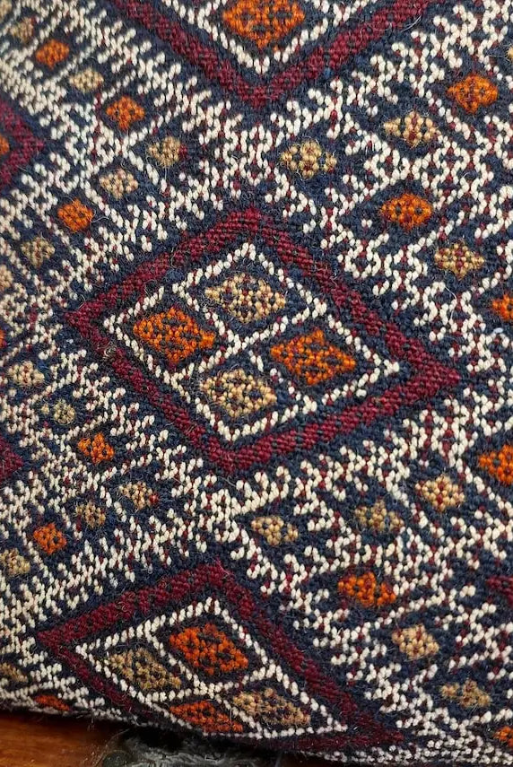 Vintage Moroccan Pillow - Old Handmade Berber Cushion - Blue Indigo Kilim Pillow - Decorative Pillow Case. 13x31 Inches MoroccanBazzArts