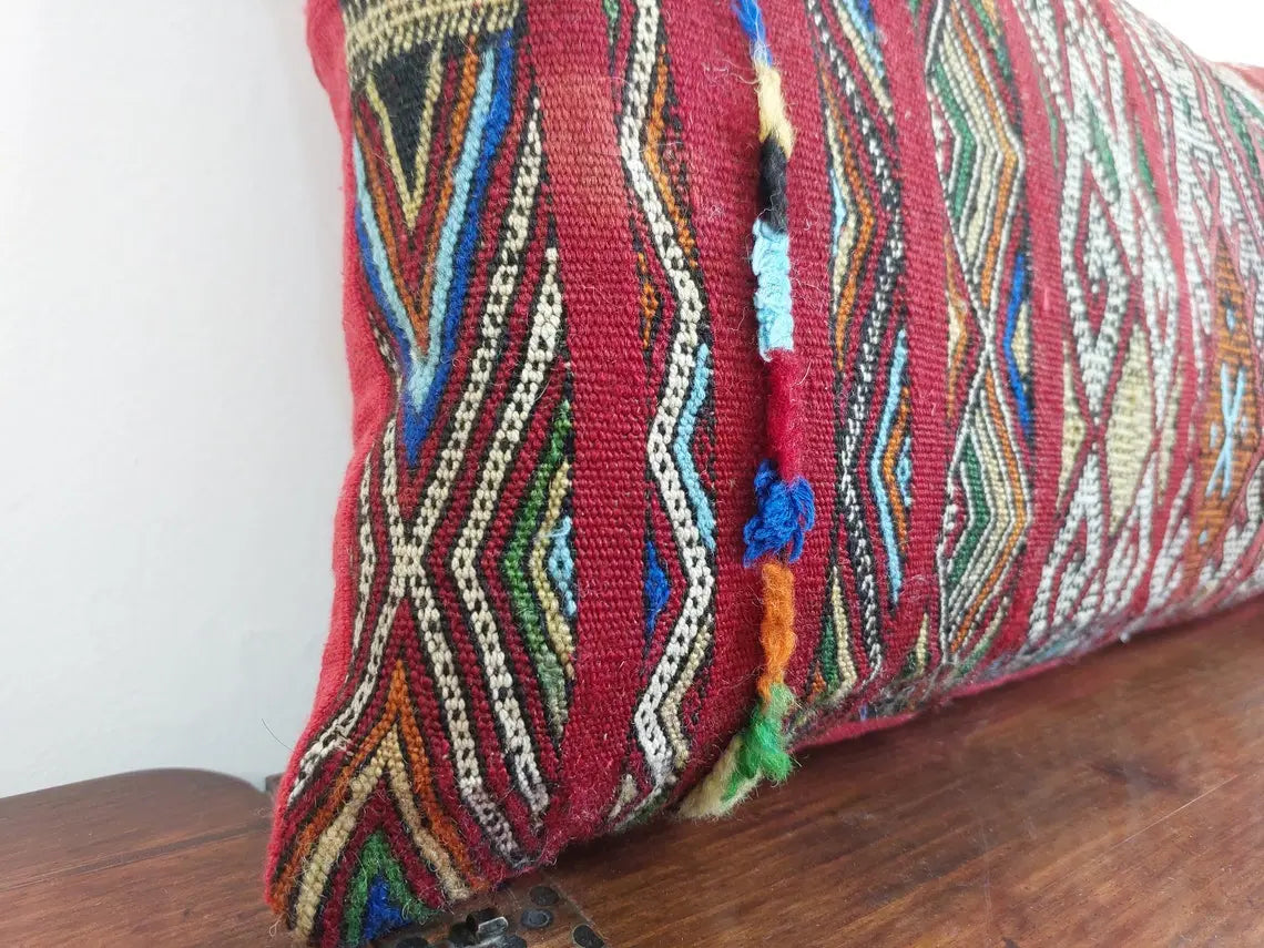 Authentic 13x31 Moroccan Kilim Lumbar Cushion - Vintage Berber Pillow Case MoroccanBazzArts
