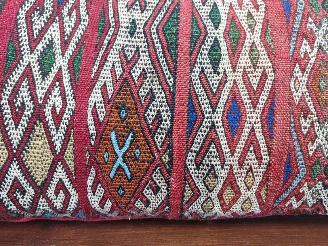 Authentic 13x31 Moroccan Kilim Lumbar Cushion - Vintage Berber Pillow Case MoroccanBazzArts