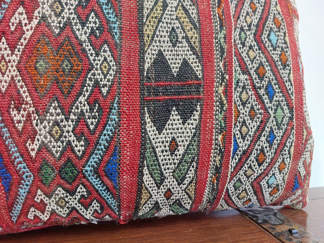Authentic 13x31 Moroccan Kilim Lumbar Cushion - Vintage Berber Pillow Case MoroccanBazzArts