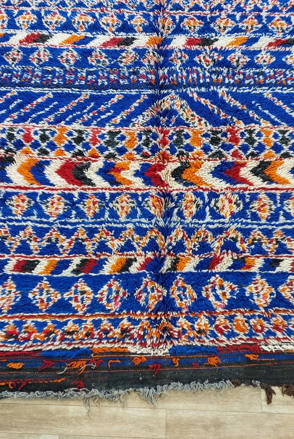 Moroccan Area Rug Wool Blue Berber: Handwoven Beni Cream Textured Vintage Designer Carpet MoroccanBazzArts