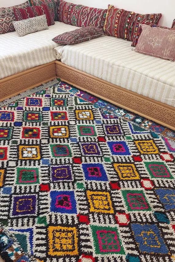 Vibrant Vintage Moroccan Reversible Marmoucha Rug: Handcrafted Berber Tribal Carpet 5.8x8.7 Ft MoroccanBazzArts