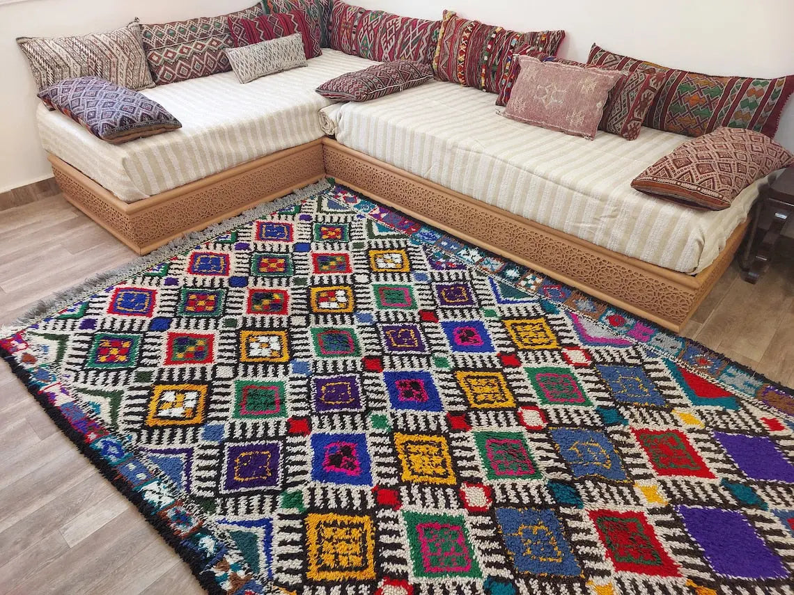 Vibrant Vintage Moroccan Reversible Marmoucha Rug: Handcrafted Berber Tribal Carpet 5.8x8.7 Ft MoroccanBazzArts