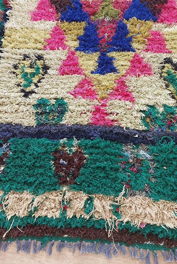 Small Boucherouite Rug , Moroccan Rug Runner - Vintage Azilal Rug - Hand Woven Berber Carpet - Moroccan Rug 100 X 216 cm MoroccanBazzArts
