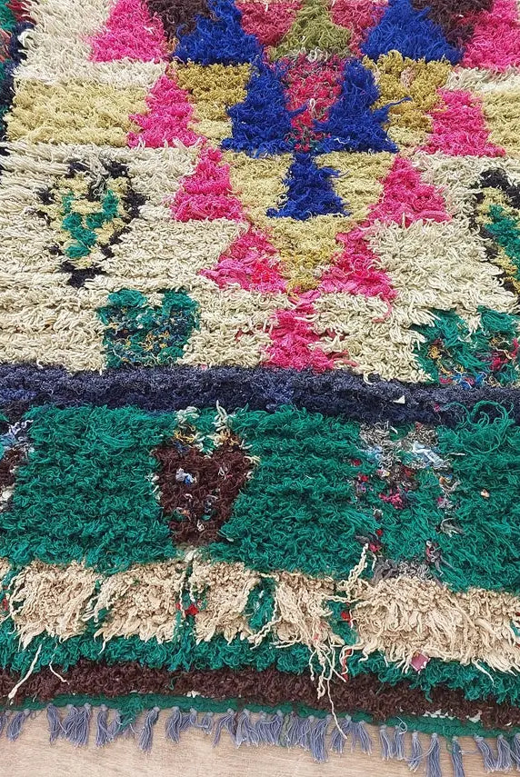 Small Boucherouite Rug , Moroccan Rug Runner - Vintage Azilal Rug - Hand Woven Berber Carpet - Moroccan Rug 100 X 216 cm MoroccanBazzArts