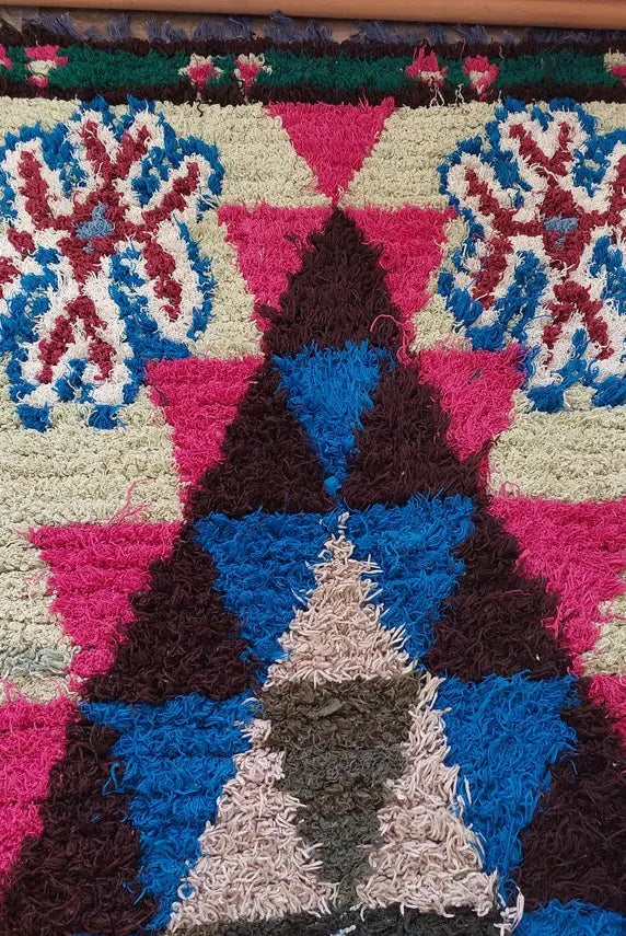 Small Boucherouite Rug , Moroccan Rug Runner - Vintage Azilal Rug - Hand Woven Berber Carpet - Moroccan Rug 100 X 216 cm MoroccanBazzArts