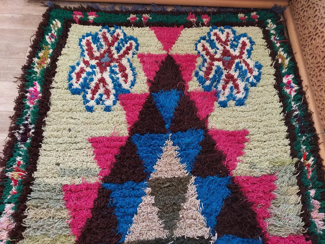 Small Boucherouite Rug , Moroccan Rug Runner - Vintage Azilal Rug - Hand Woven Berber Carpet - Moroccan Rug 100 X 216 cm MoroccanBazzArts