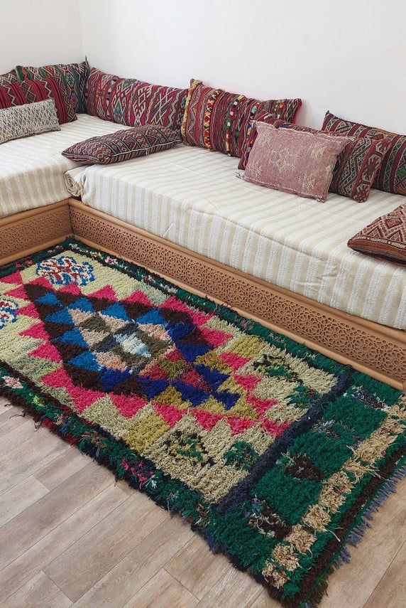 Small Boucherouite Rug , Moroccan Rug Runner - Vintage Azilal Rug - Hand Woven Berber Carpet - Moroccan Rug 100 X 216 cm MoroccanBazzArts
