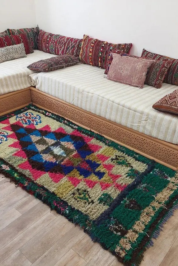 Small Boucherouite Rug , Moroccan Rug Runner - Vintage Azilal Rug - Hand Woven Berber Carpet - Moroccan Rug 100 X 216 cm MoroccanBazzArts