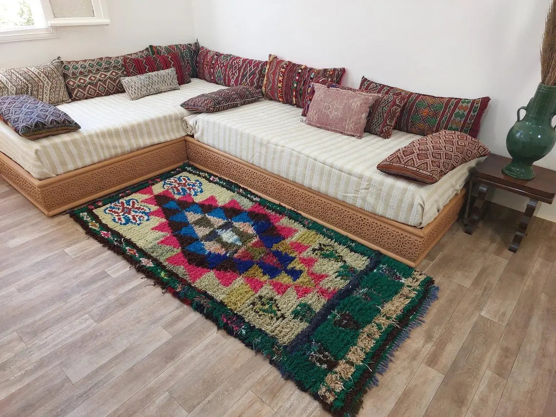 Small Boucherouite Rug , Moroccan Rug Runner - Vintage Azilal Rug - Hand Woven Berber Carpet - Moroccan Rug 100 X 216 cm MoroccanBazzArts