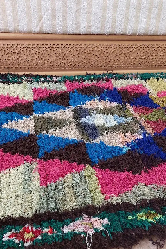 Small Boucherouite Rug , Moroccan Rug Runner - Vintage Azilal Rug - Hand Woven Berber Carpet - Moroccan Rug 100 X 216 cm MoroccanBazzArts