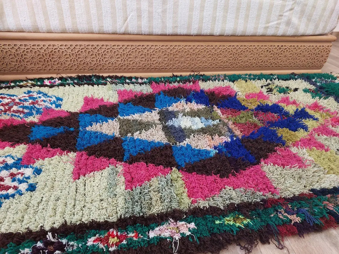 Small Boucherouite Rug , Moroccan Rug Runner - Vintage Azilal Rug - Hand Woven Berber Carpet - Moroccan Rug 100 X 216 cm MoroccanBazzArts