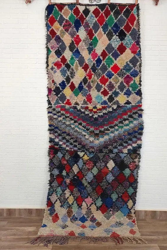 Vintage Boucherouite Moroccan Berber Rug: Colorful Bohemian Handmade Runner From Recycled Fabrics (3.5x9.2ft) MoroccanBazzArts